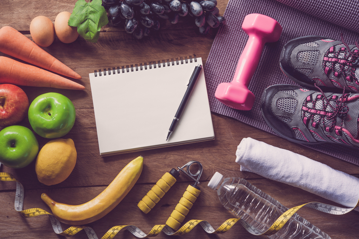 Healthy Food with Physical Exercise accessories 